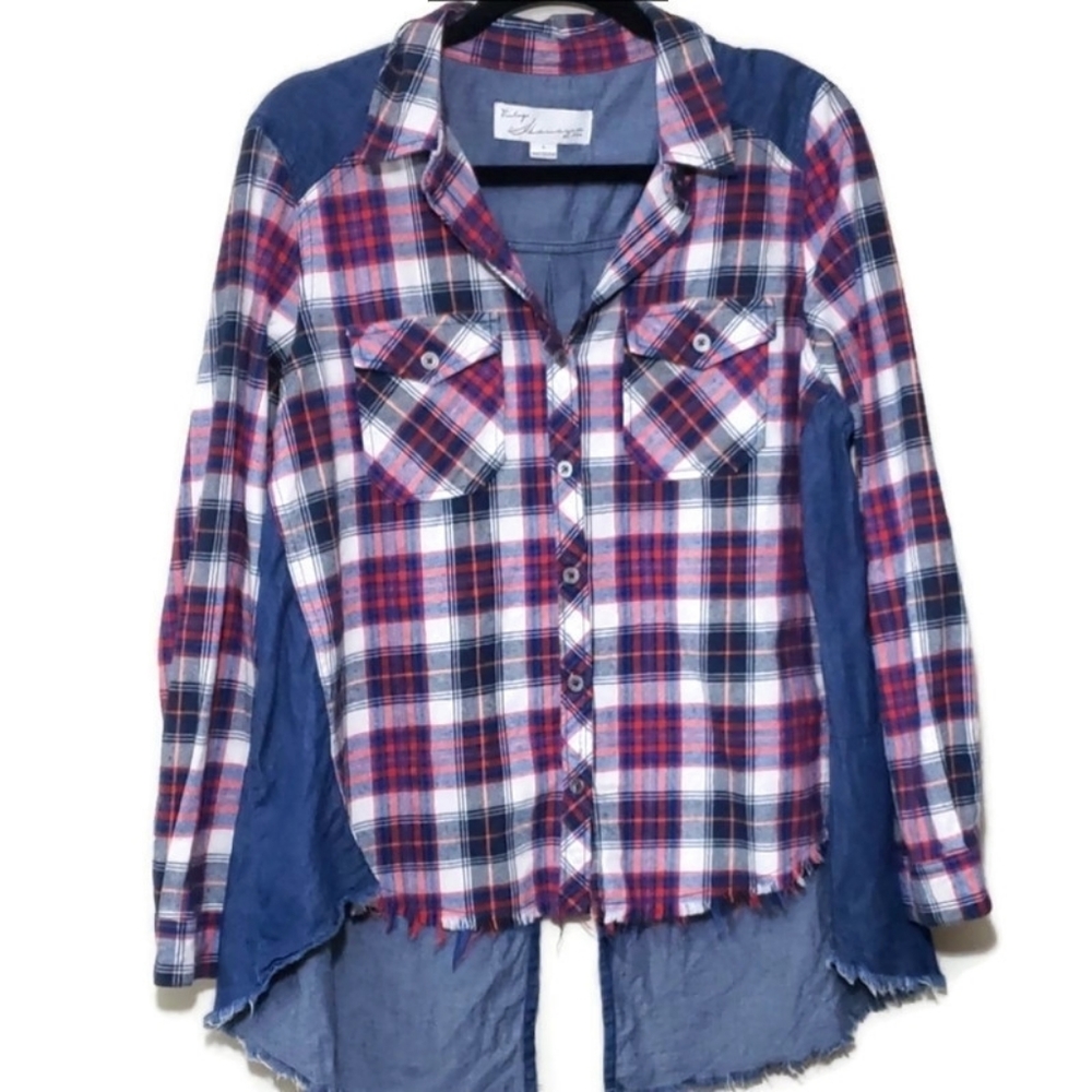 Vintage Havana Frayed Flannel Top Size Large